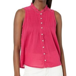 Faherty Coquette Ruffle Collar Sleeveless Top XS Pink Boho Feminine Cottage